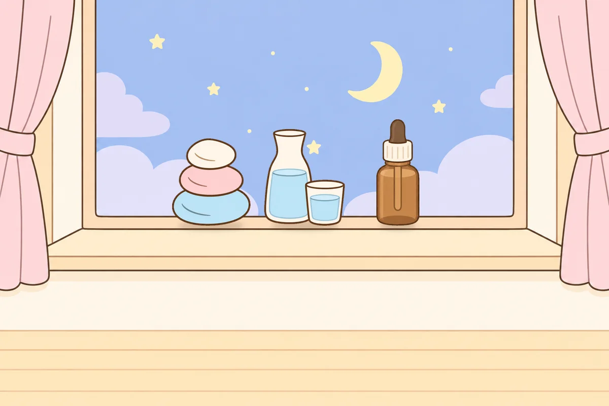 관악구 여성전용 바디 케어 안내 그림, 밤 창가 창턱 위의 조약돌, 물병, 오일병