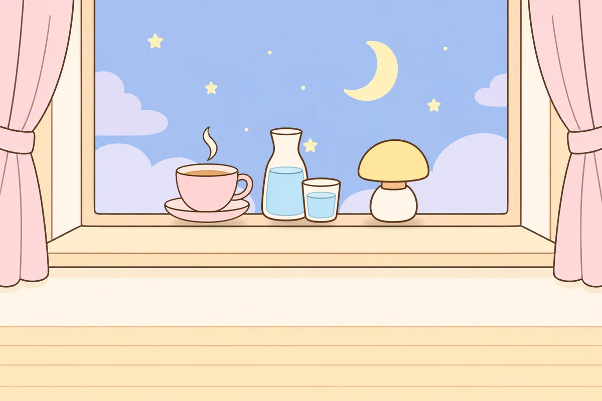 금천구 여성전용 발관리 추천 안내 그림, 밤 창가 창턱 위의 찻잔, 물병, 무드등