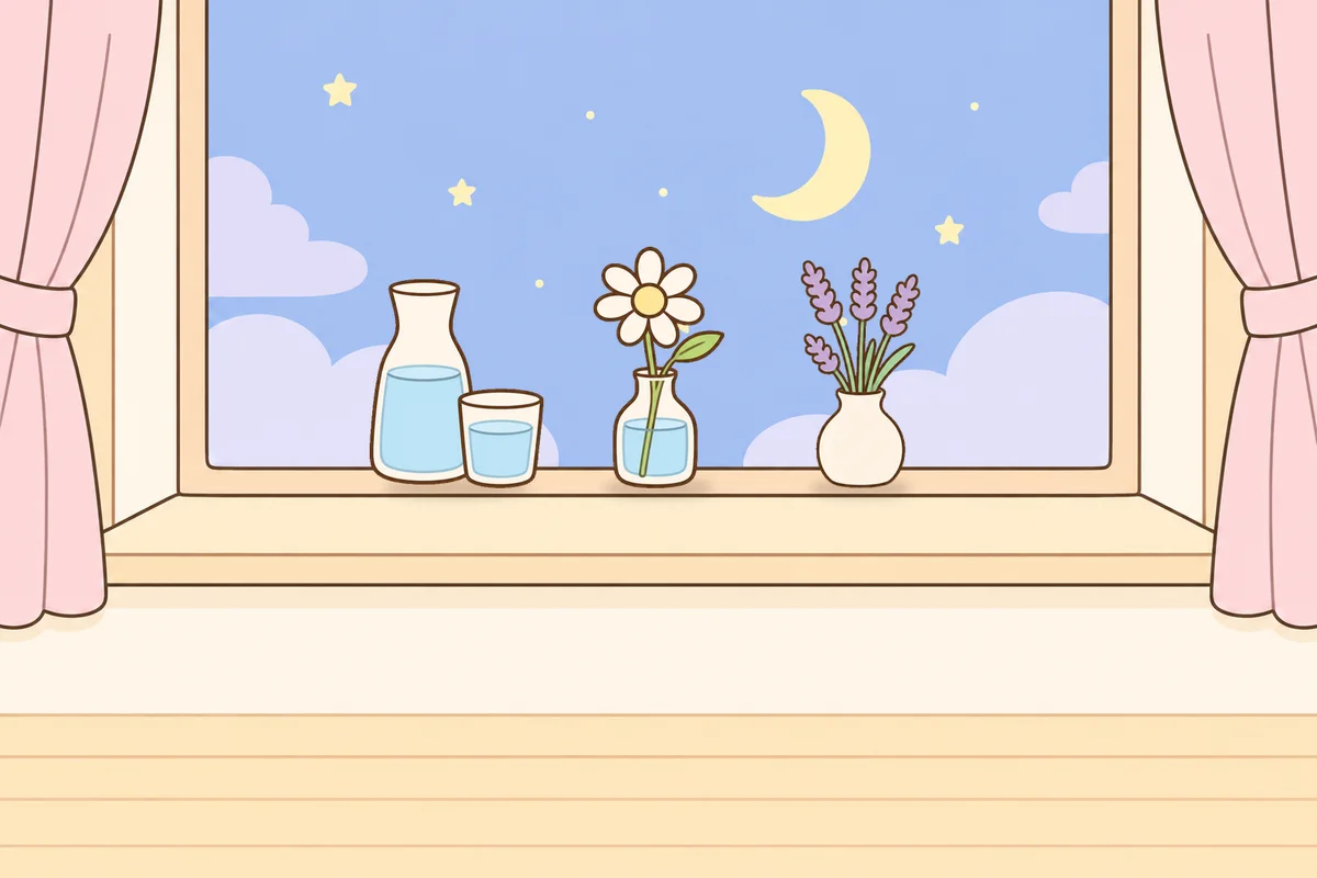 금천구 여성전용 페이셜 마사지 안내 그림, 밤 창가 창턱 위의 물병, 데이지 꽃병, 라벤더 꽃병