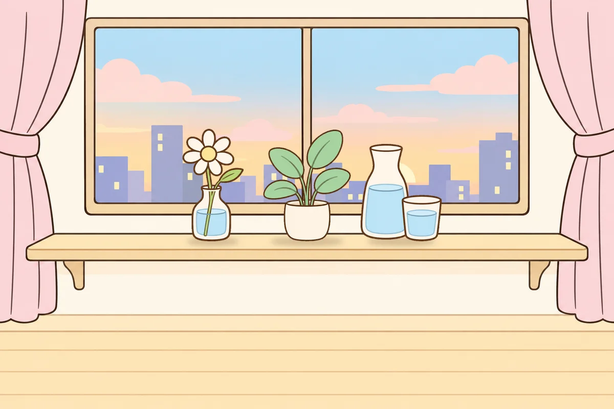 강서구 여성전용 경락 마사지 안내 그림, 호텔 창가 선반 위의 데이지 꽃병, 화분, 물병