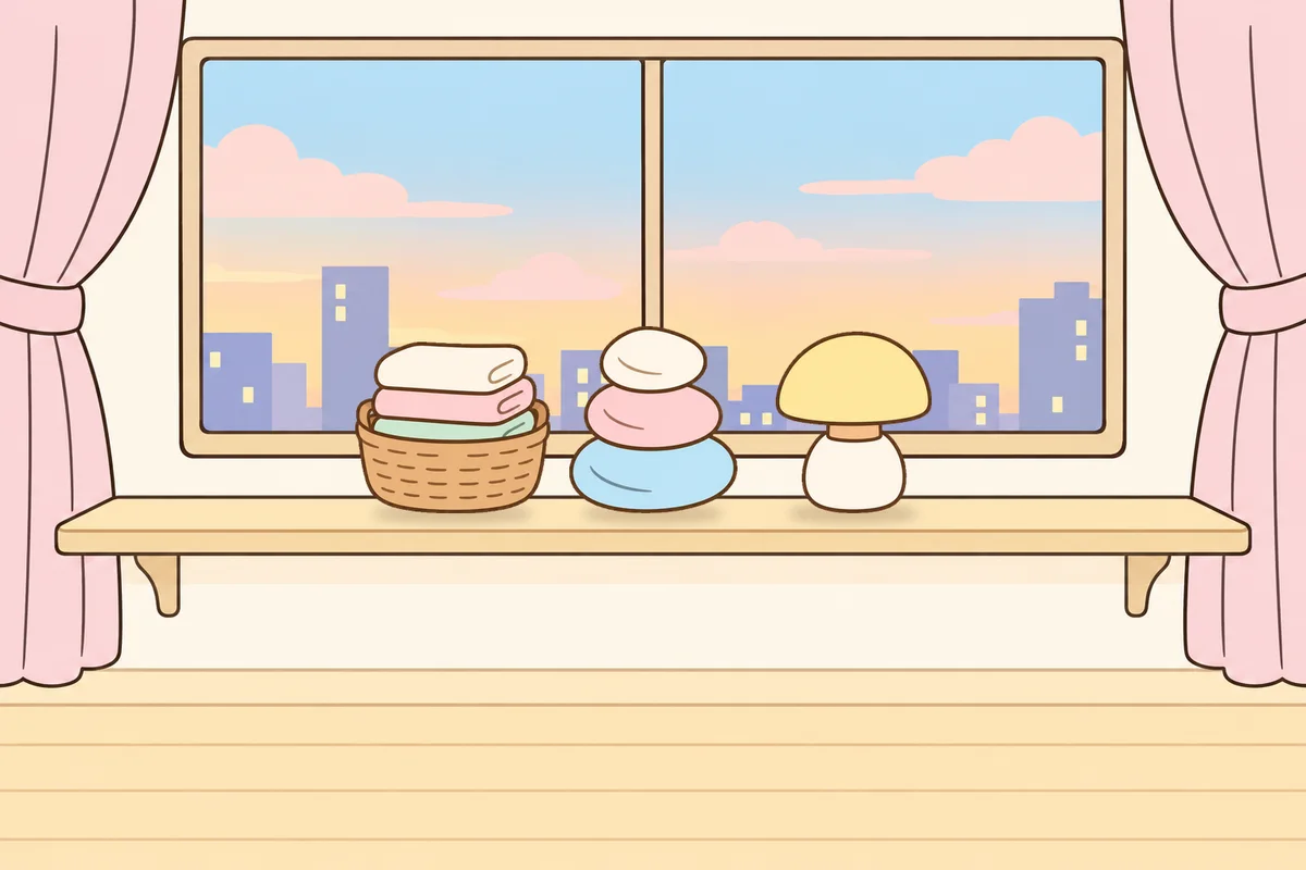 종로 여성전용 피부 관리 안내 그림, 호텔 창가 선반 위의 수건 바구니, 조약돌, 무드등
