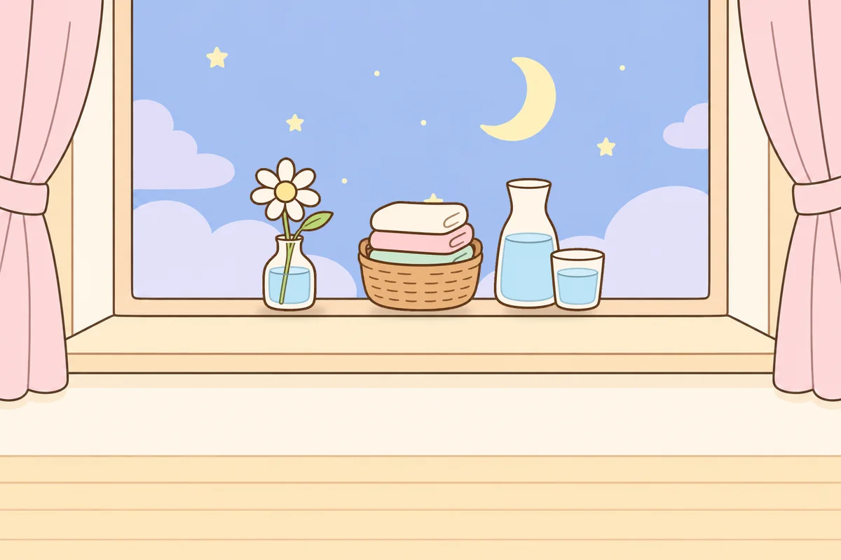 중랑구 여성전용 아로마 가격 안내 그림, 밤 창가 창턱 위의 데이지 꽃병, 수건 바구니, 물병