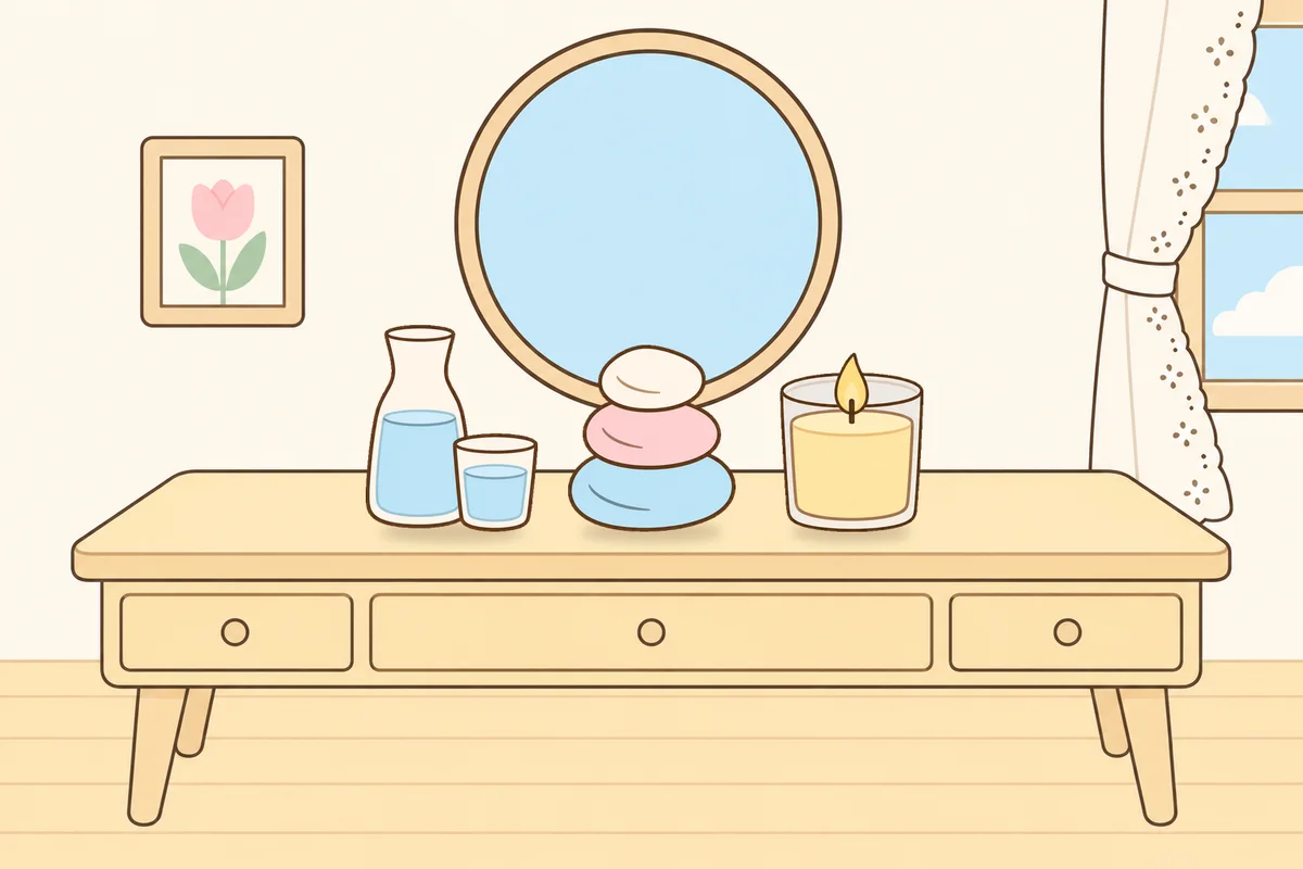 중랑구 여성전용 등 마사지 안내 그림, 화장대 위의 물병, 조약돌, 향초