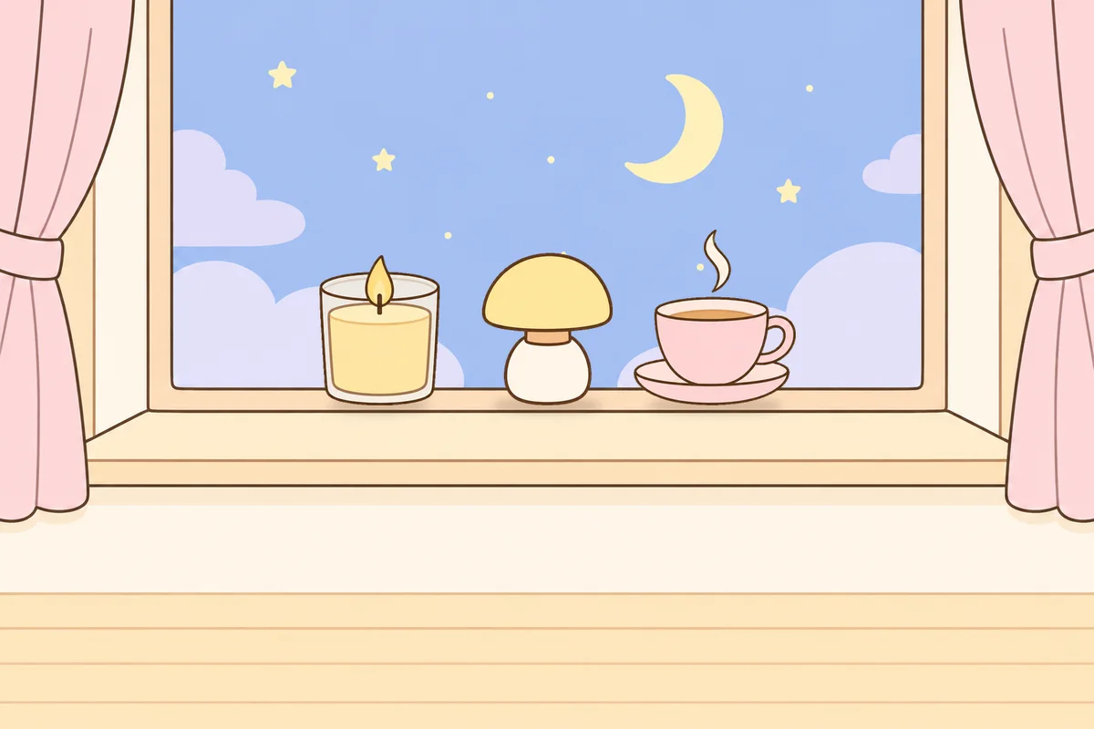 성북구 여성전용 발관리 후기 안내 그림, 밤 창가 창턱 위의 향초, 무드등, 찻잔