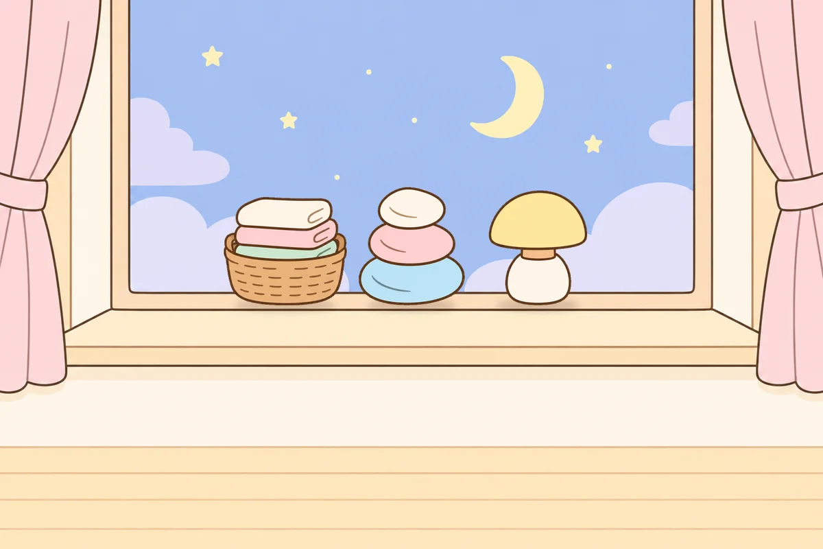 노원 여성전용 스웨디시 가격 안내 그림, 밤 창가 창턱 위의 수건 바구니, 조약돌, 무드등