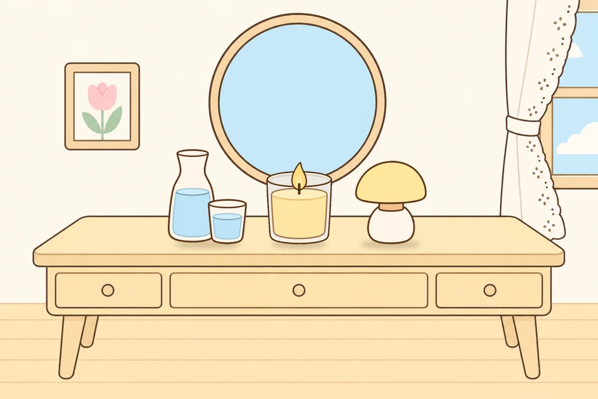 노원 여성전용 다이어트 마사지 안내 그림, 화장대 위의 물병, 향초, 무드등