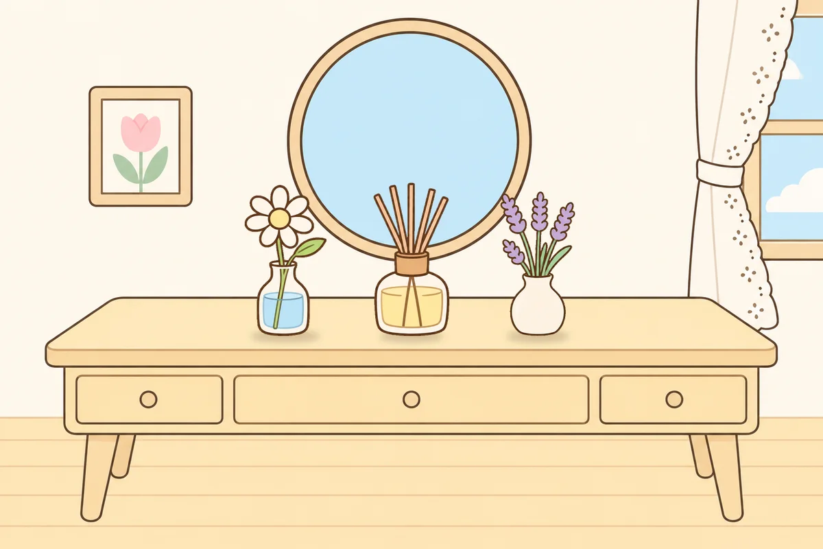 의정부 여성전용 아로마 가격 안내 그림, 화장대 위의 데이지 꽃병, 디퓨저, 라벤더 꽃병