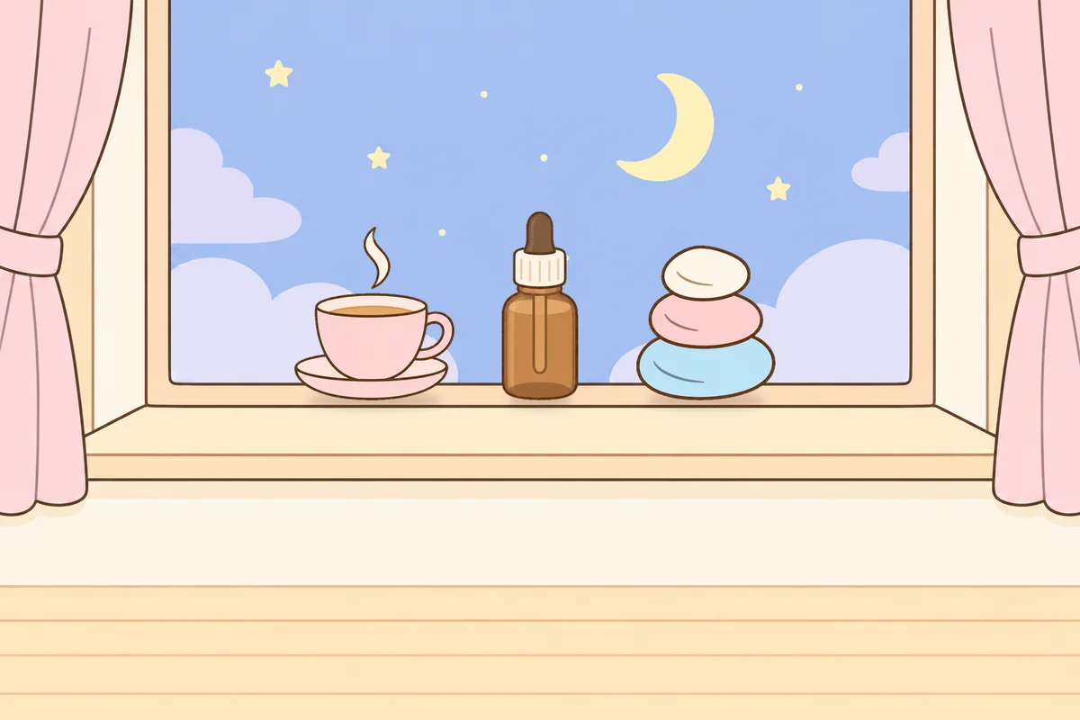 파주 여성전용 발관리 후기 안내 그림, 밤 창가 창턱 위의 찻잔, 오일병, 조약돌
