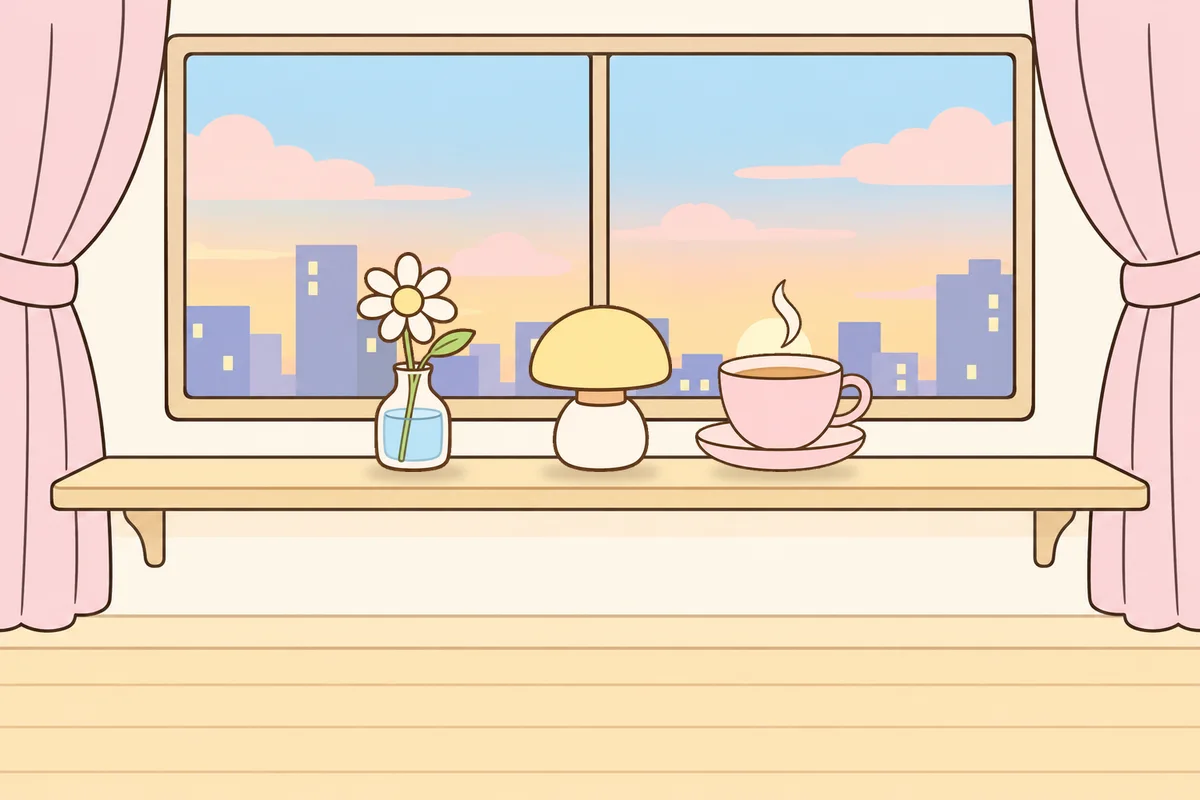 파주 여성전용 림프 페이셜 안내 그림, 호텔 창가 선반 위의 데이지 꽃병, 무드등, 찻잔