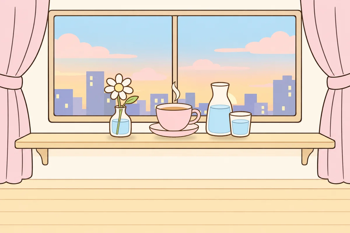 인천 중구 여성전용 발 부종 케어 안내 그림, 호텔 창가 선반 위의 데이지 꽃병, 찻잔, 물병