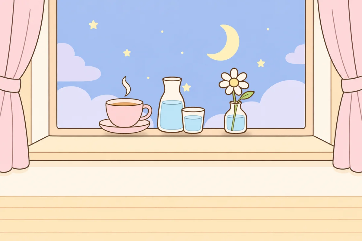 인천 중구 여성전용 마사지샵 안내 그림, 밤 창가 창턱 위의 찻잔, 물병, 데이지 꽃병