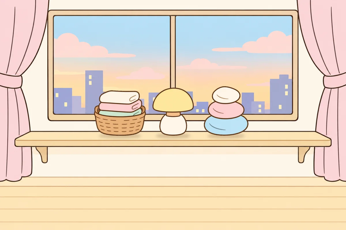 인천 미추홀구 여성전용 아로마 마사지 후기 안내 그림, 호텔 창가 선반 위의 수건 바구니, 무드등, 조약돌