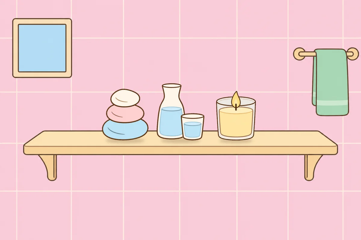 인천 미추홀구 여성전용 디톡스 마사지 안내 그림, 파우더룸 선반 위의 조약돌, 물병, 향초