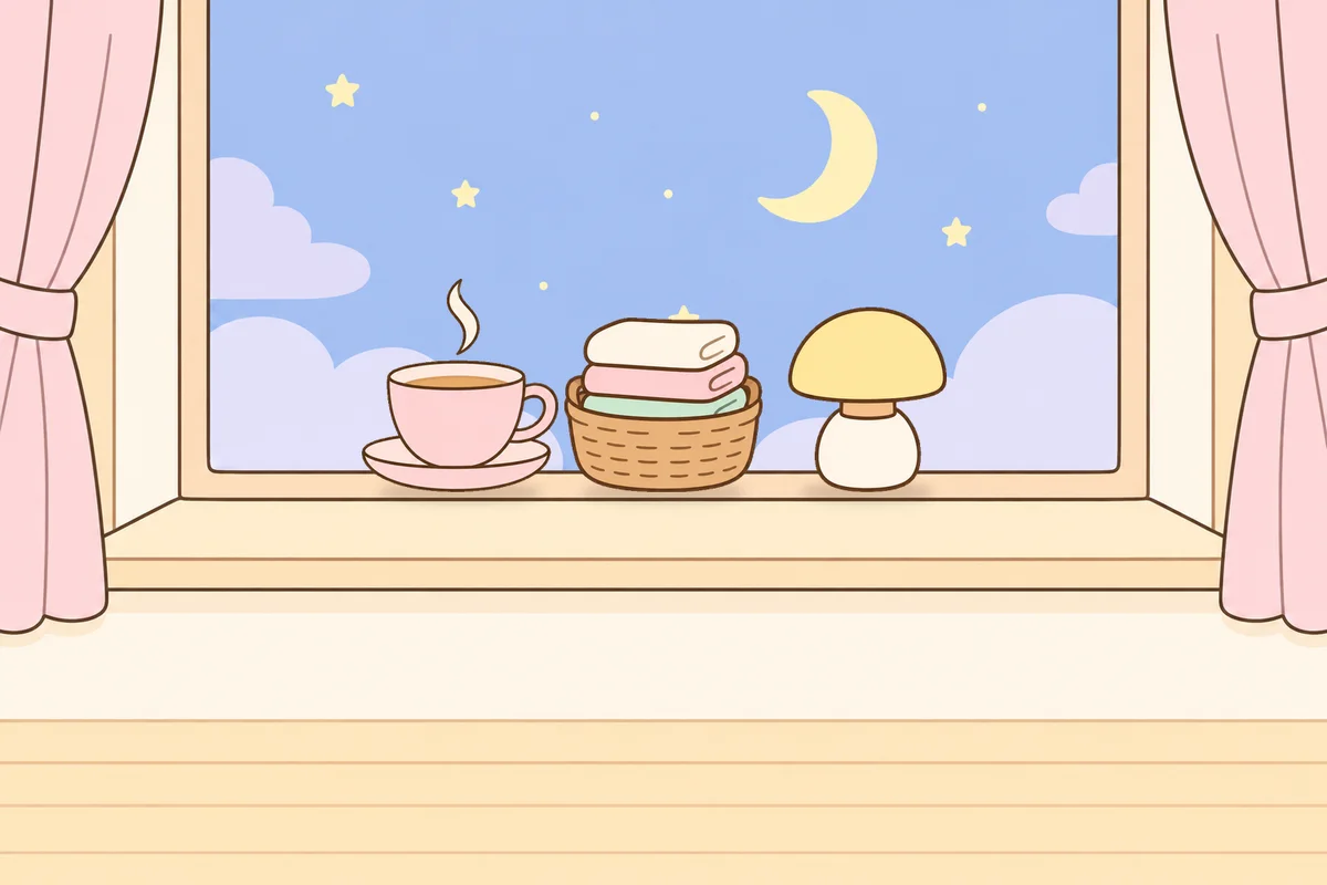 인천 연수구 여성전용 경락 가격 안내 그림, 밤 창가 창턱 위의 찻잔, 수건 바구니, 무드등