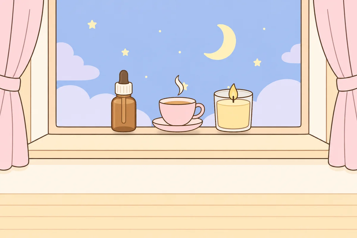 인천 남동구 여성전용 경락 가격 안내 그림, 밤 창가 창턱 위의 오일병, 찻잔, 향초