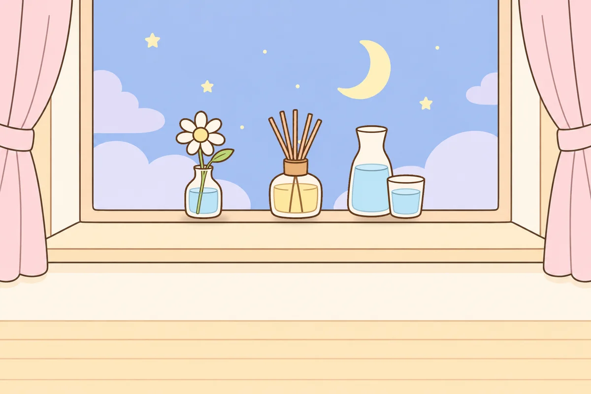 인천 부평 여성전용 아로마 가격 안내 그림, 밤 창가 창턱 위의 데이지 꽃병, 디퓨저, 물병